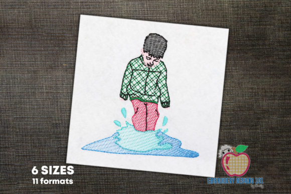 Boy Jumping in Mud Puddle Embroidery Review